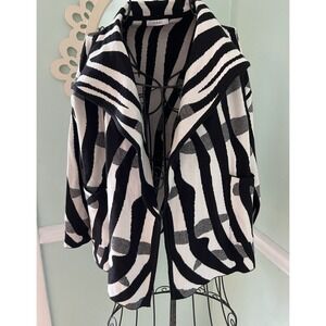 Sioni Womens‎ Black White Zebra Print Open Front Knit Cardigan Sweater Jacket